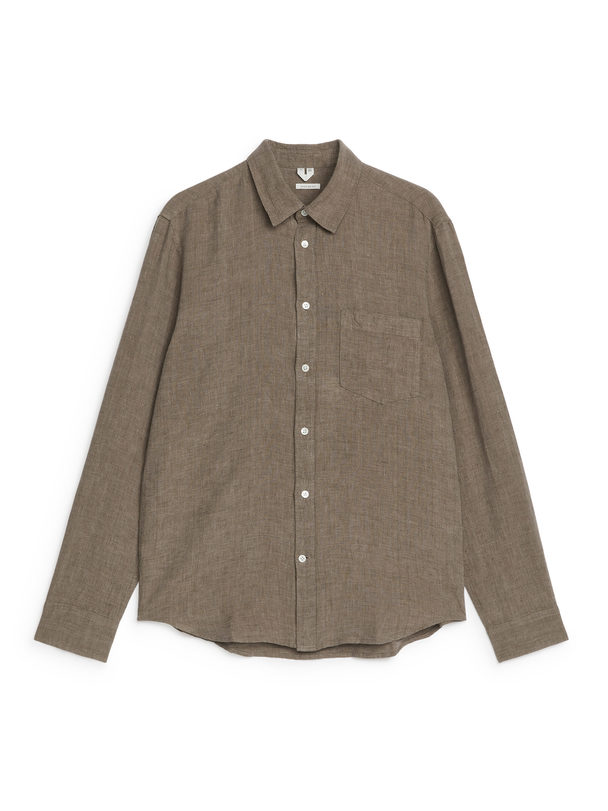 ARKET Regular-fit Linen Shirt Dark Mole Melange
