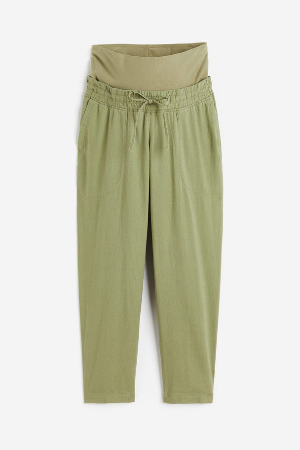 H&M Mama Linen-blend Trousers Khaki Green