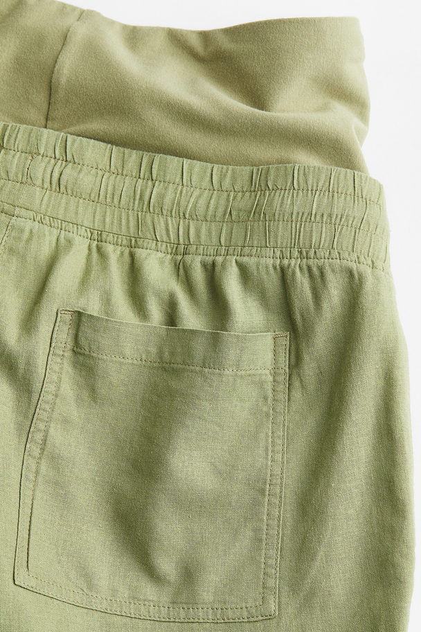 H&M Mama Linen-blend Trousers Khaki Green