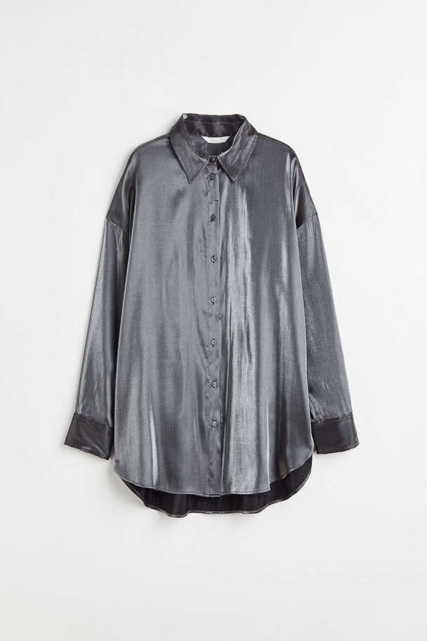 H&M Oversized Blouse Silver-coloured