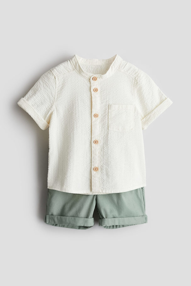 H&M 2-piece Cotton Set Dusty Green/cream