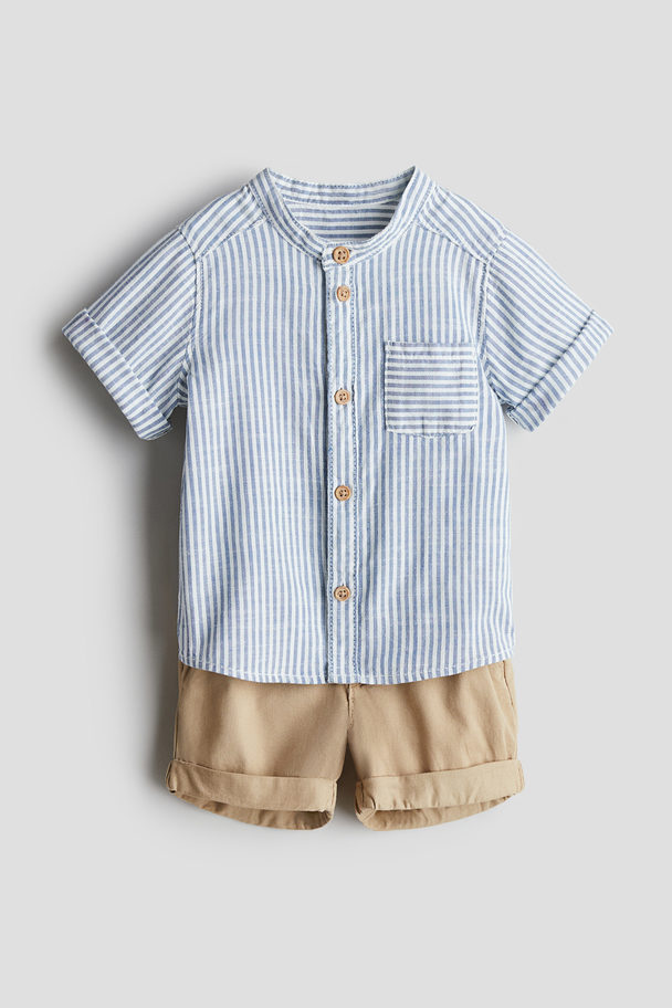 H&M 2-piece Cotton Set Beige/blue Striped