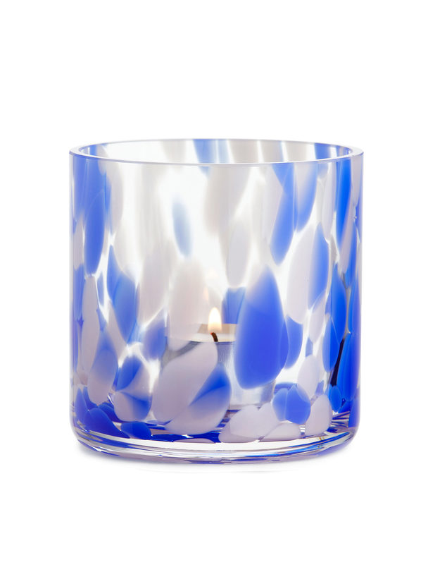 ARKET Teelichthalter aus Glas, 9 cm Transparent/Blau/Rosa
