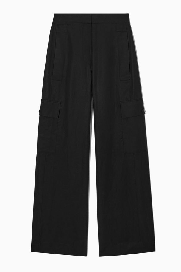 COS Wide-leg Linen-blend Cargo Trousers Black