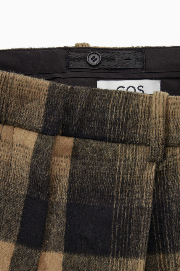 COS Wide-leg Checked Wool-blend Trousers Brown / Check