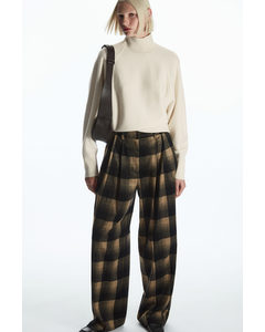 Wide-leg Checked Wool-blend Trousers Brown / Check