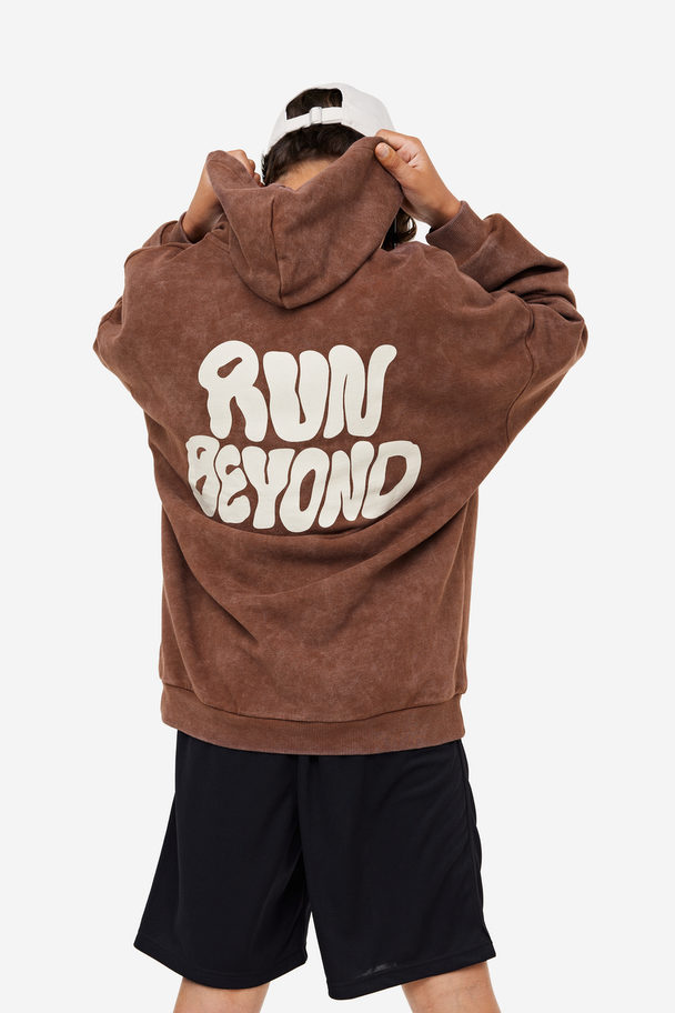 H&M Drymove™ Oversized Sports Hoodie Dark Brown Marl/run Beyond