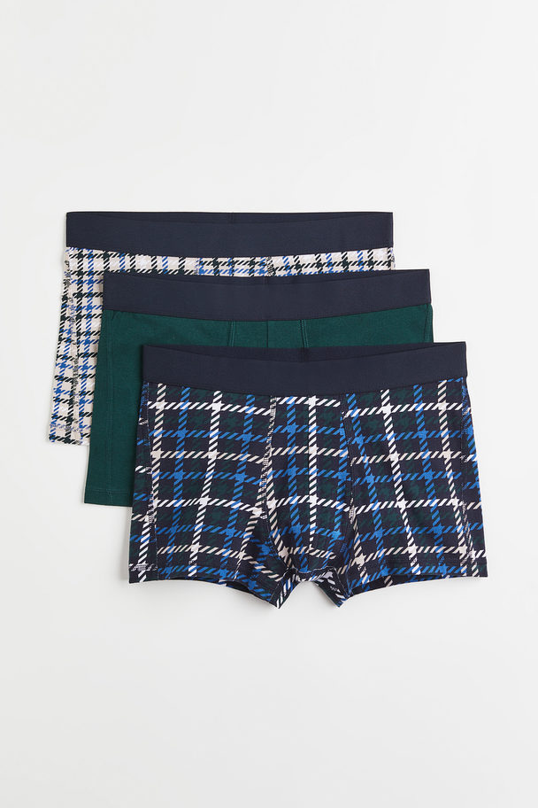 H&M 3-pack Shorts Trunks I Bomull Blå/grønn Rutet