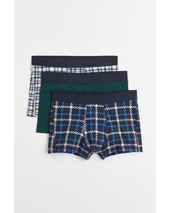 3-pack Shorts Trunks I Bomull Blå/grønn Rutet