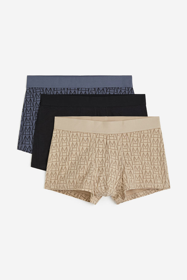 H&M 3er-Pack Xtra Life™ Kurze Trunks Beige/Grau/Schwarz