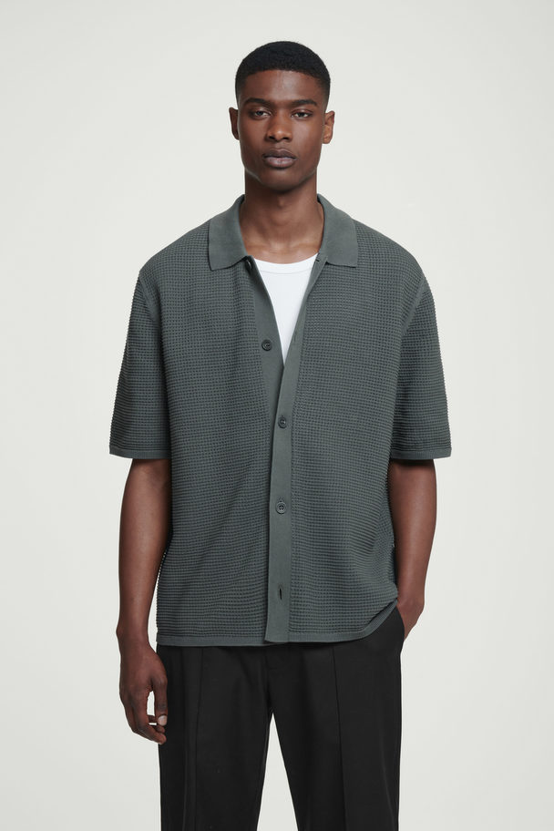 COS Open-knit Short-sleeve Shirt Dark Green