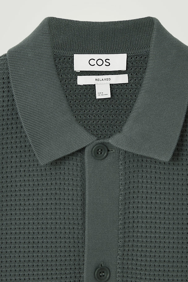 COS Open-knit Short-sleeve Shirt Dark Green