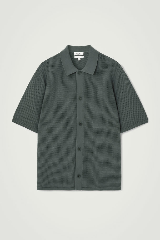 COS Open-knit Short-sleeve Shirt Dark Green