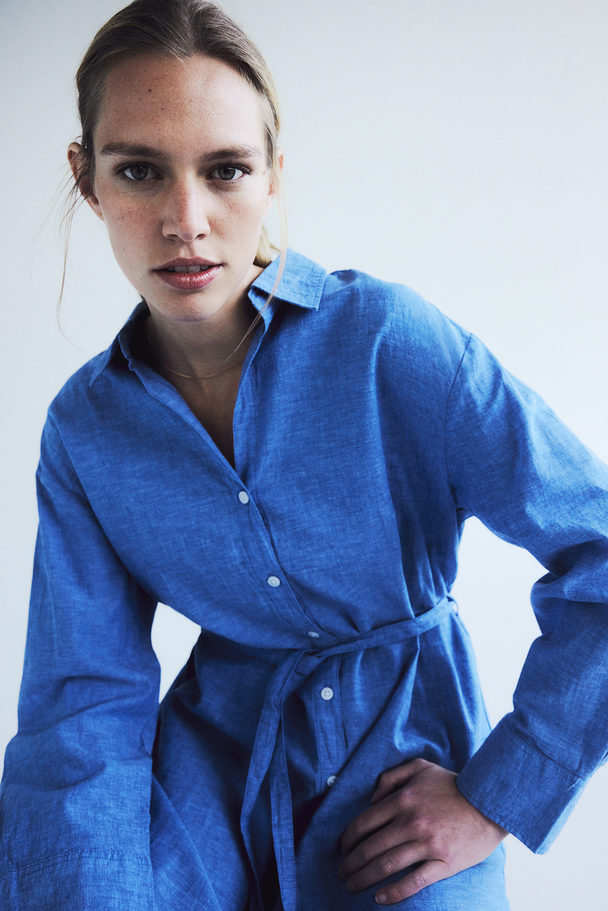 H&M Linen-blend Shirt Dress Blue