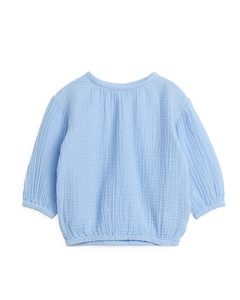 Balloon-sleeve Cheesecloth Blouse Light Blue