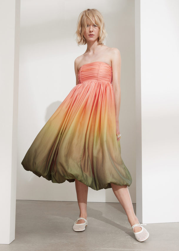 & Other Stories Bustier Bubble Midi Dress Pink/orange/green