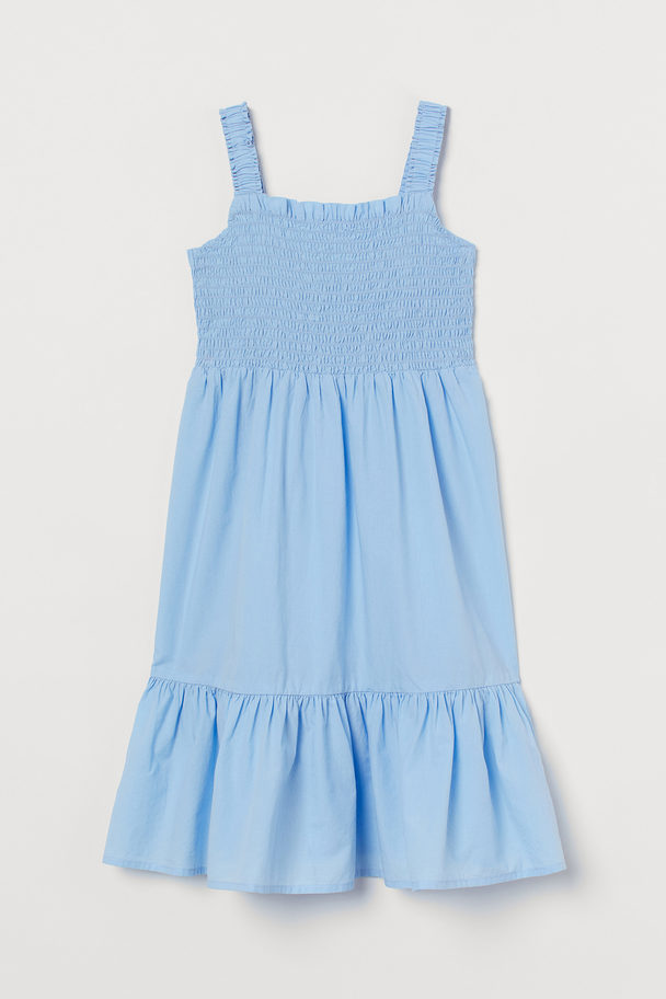 H&M Smocked Cotton Dress Light Blue