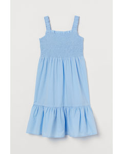 Smocked Cotton Dress Light Blue