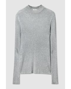 High-neck Ribbed-knit Top Grey