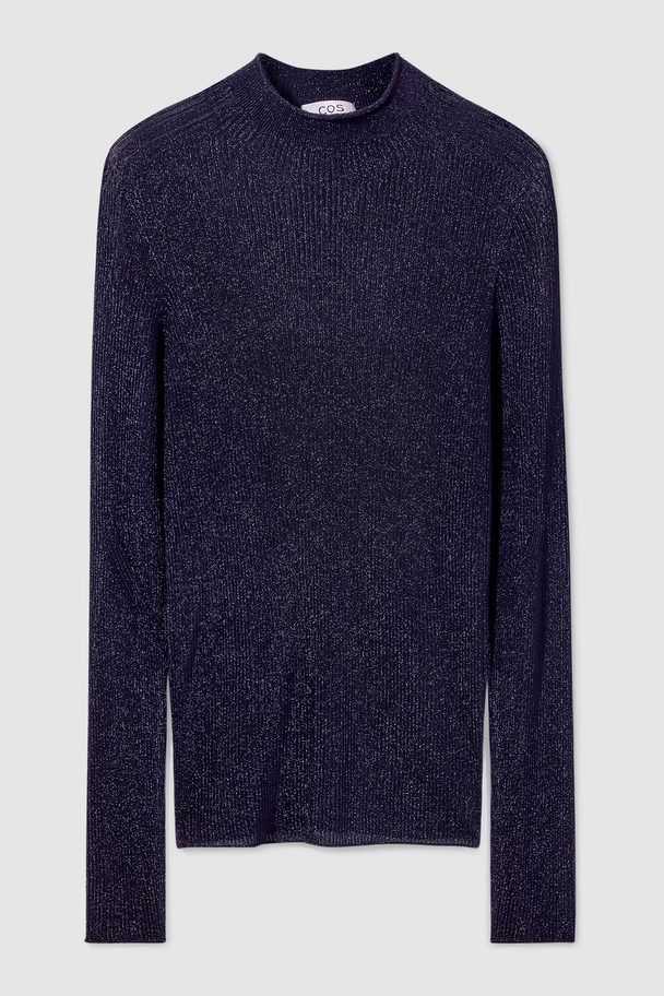 COS High-neck Ribbed-knit Top Navy