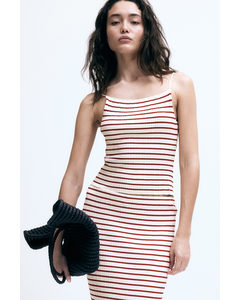 Rib-knit Strappy Top White/red Striped
