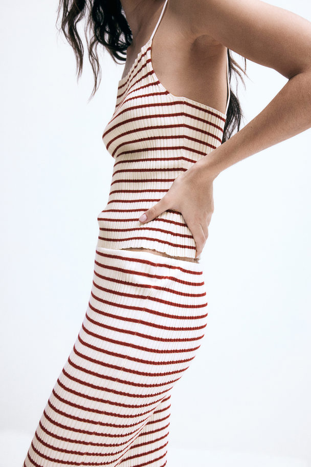 H&M Rib-knit Strappy Top White/red Striped