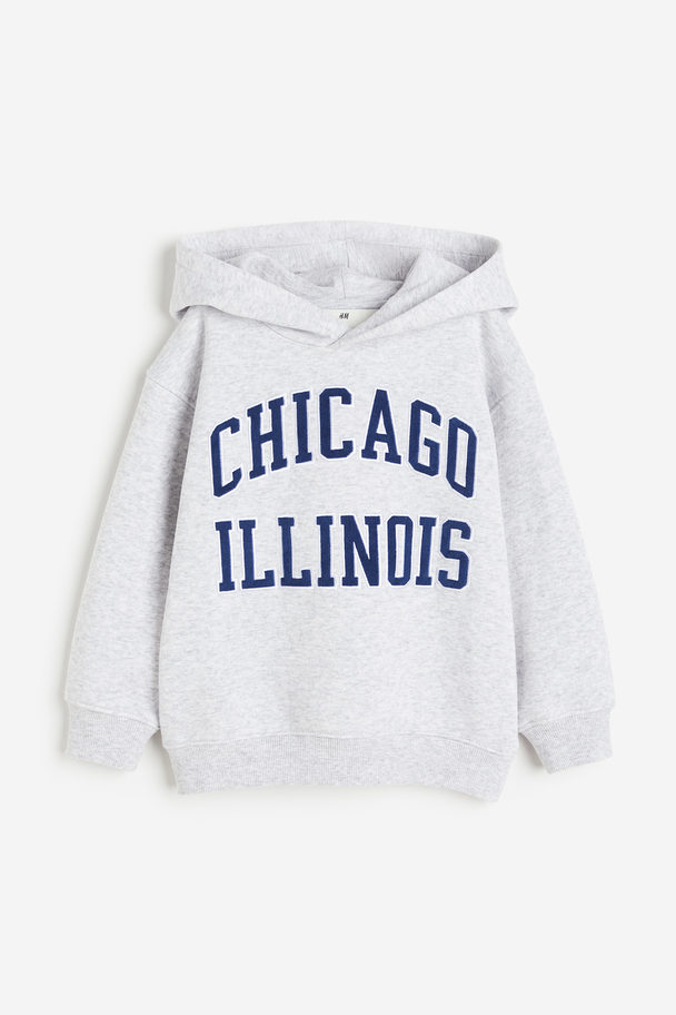 H&M Printed Hoodie Light Grey Marl/chicago