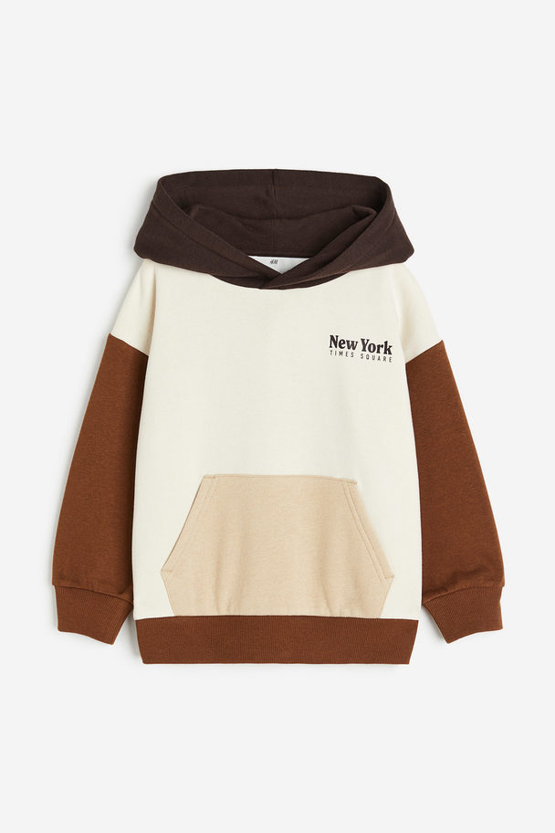 H&M Capuchonsweater Met Print Gebroken Wit/blokkleuren