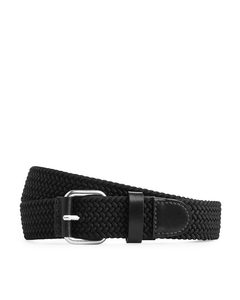 Braided Leather Trimmed Belt Black