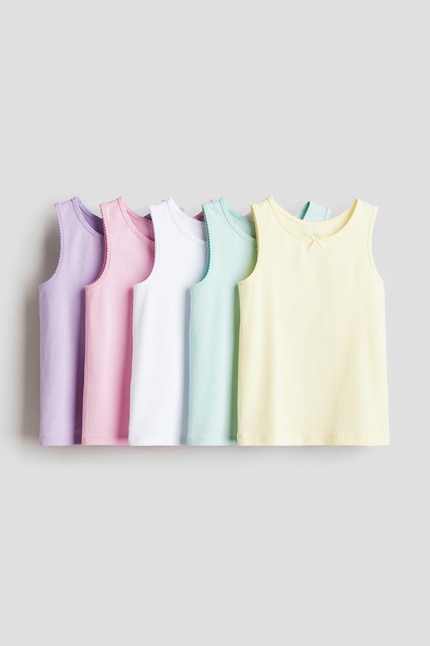 H&M 5-pack Scallop-edge Vest Tops Light Yellow/light Purple