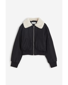 Pile-collared Bomber Jacket Black