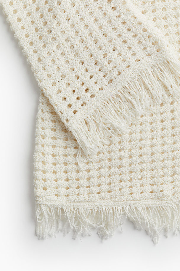 H&M Fringe-trimmed Hole-knit Dress Cream