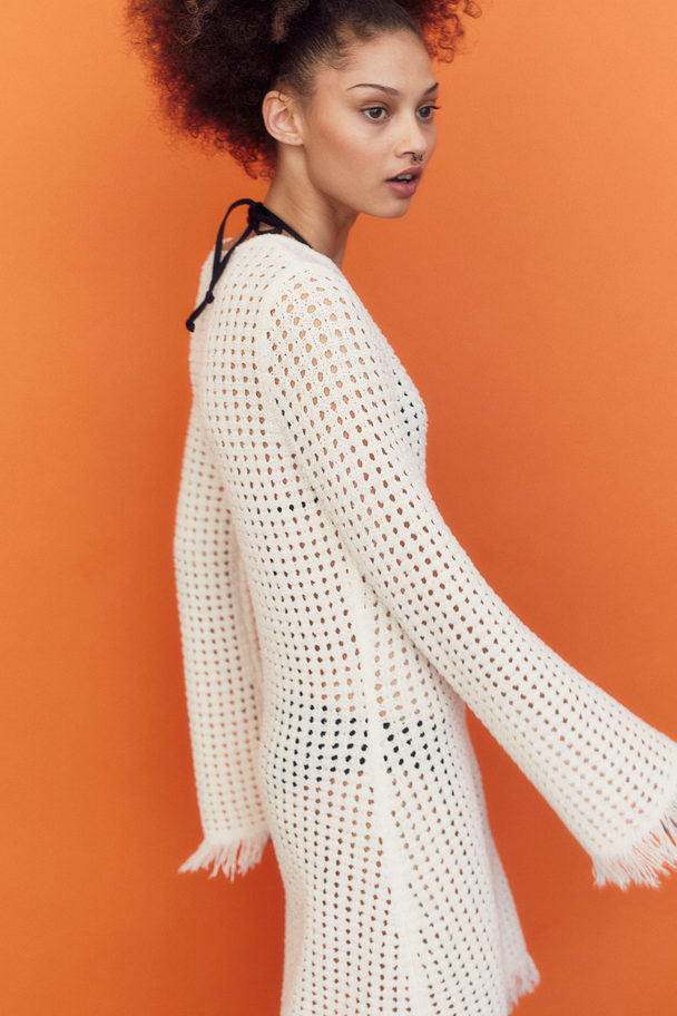 H&M Fringe-trimmed Hole-knit Dress Cream