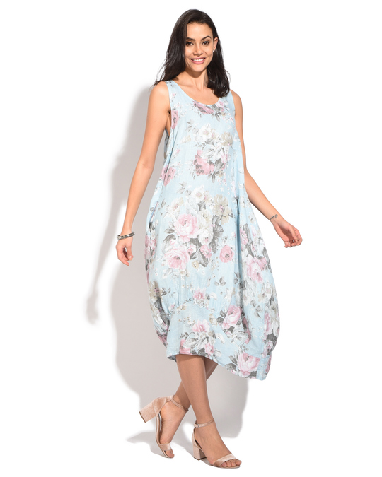 Le Jardin du Lin Long Dress With V-neck And  Floral Prints