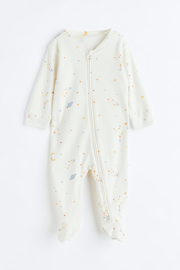 H&M Printed All-in-one Pyjamas White/planets