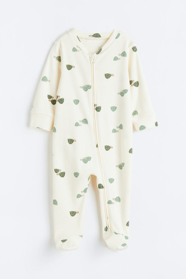 H&M Printed All-in-one Pyjamas Natural White/turtles