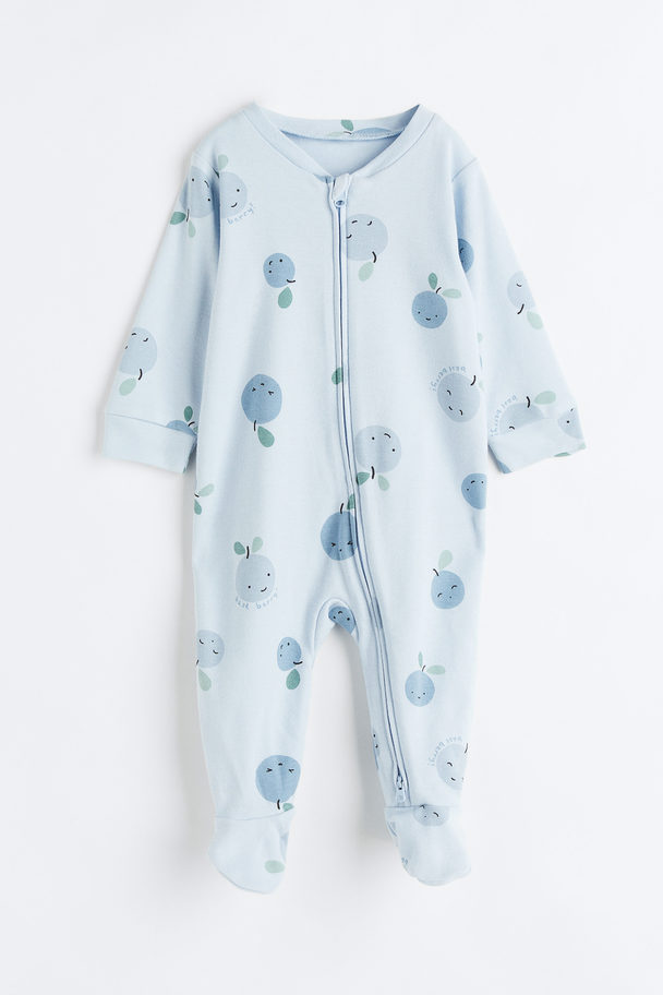 H&M Printed All-in-one Pyjamas Light Blue/blueberries