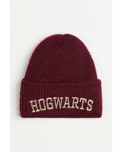 Gerippte Mütze mit Stickerei Dunkelrot/Harry Potter