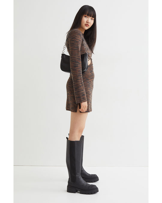 H&M Fine-knit Dress Dark Brown/patterned