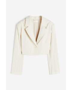 Cropped Textured-weave Blazer Natural White/striped