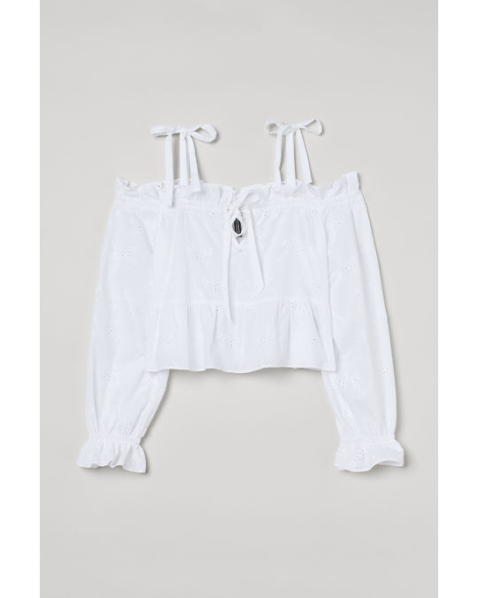 H&M Broderie Cropped Top White