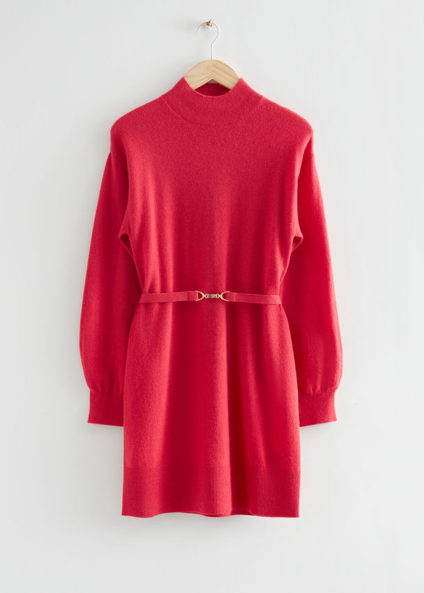 & Other Stories Belted Cashmere Mini Dress Red