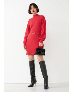 Belted Cashmere Mini Dress Red