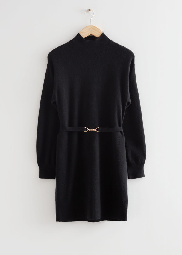 & Other Stories Belted Cashmere Mini Dress Black