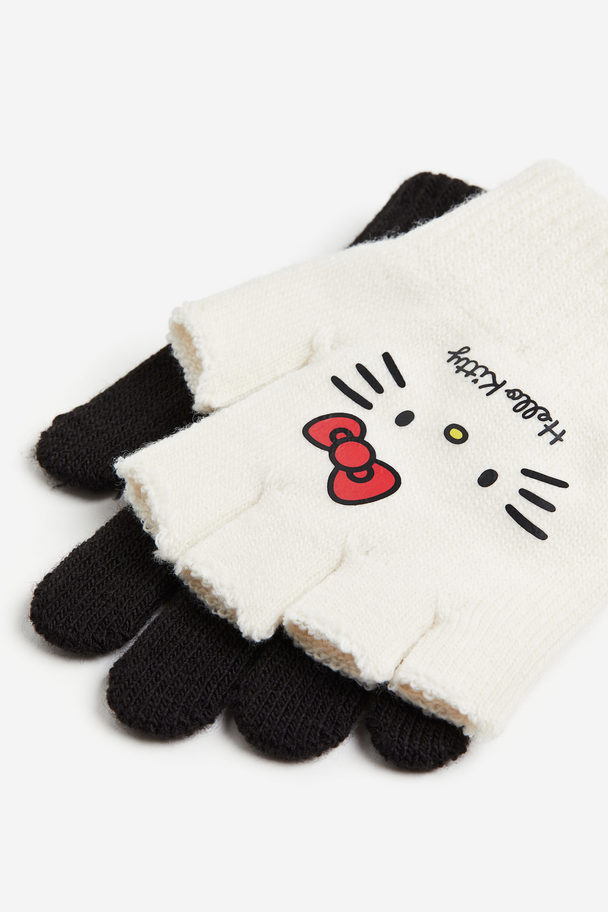 H&M Finger-/Kurzfingerhandschuhe Weiß/Hello Kitty