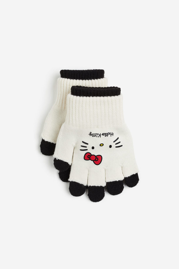 H&M Finger-/Kurzfingerhandschuhe Weiß/Hello Kitty