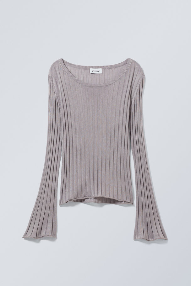 Weekday Enora Sheer Knit Long Sleeve Top Light Grey