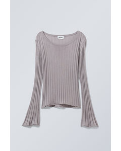 Enora Sheer Knit Long Sleeve Top Light Grey