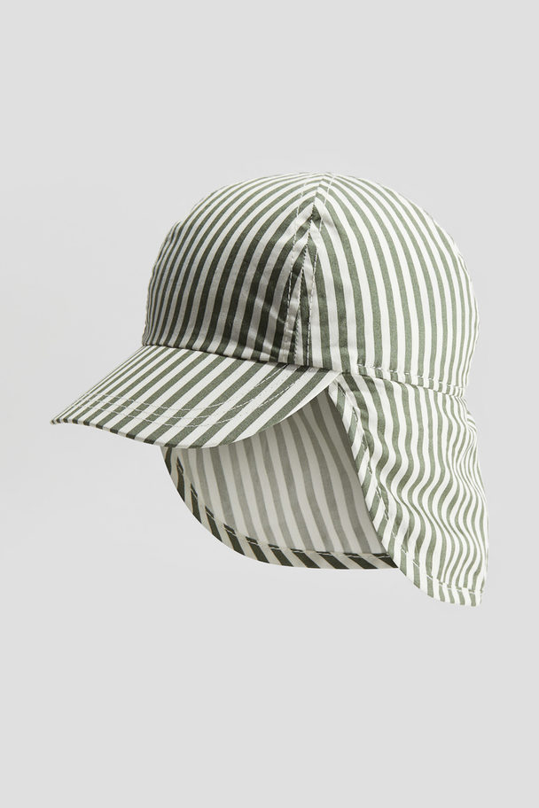 H&M Four Panel Cotton Cap Khaki Green/striped