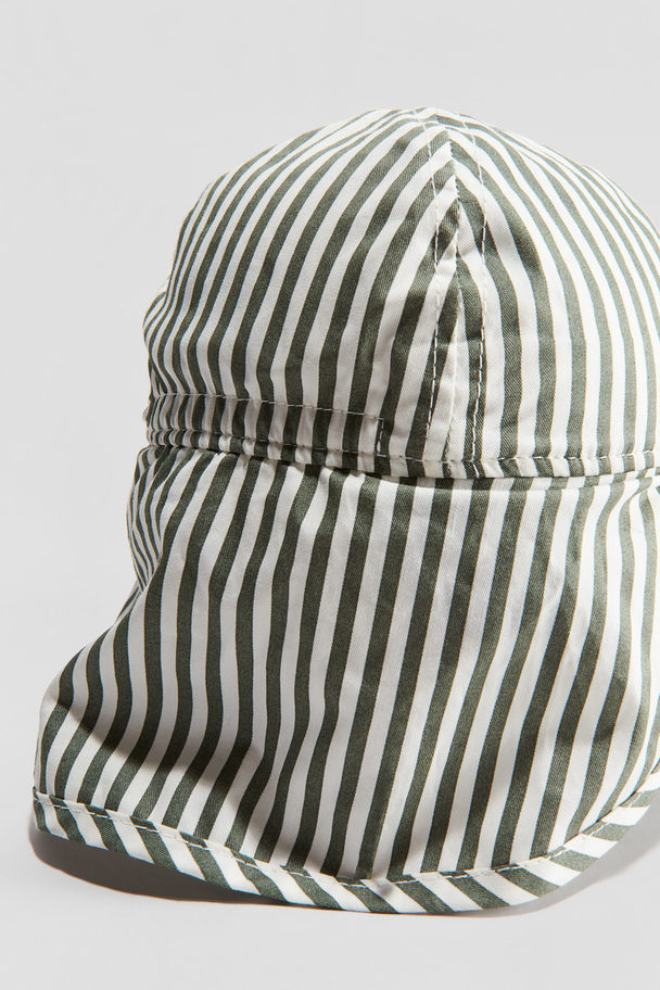 H&M 4-Panel-Cap aus Baumwolle Khakigrün/Gestreift